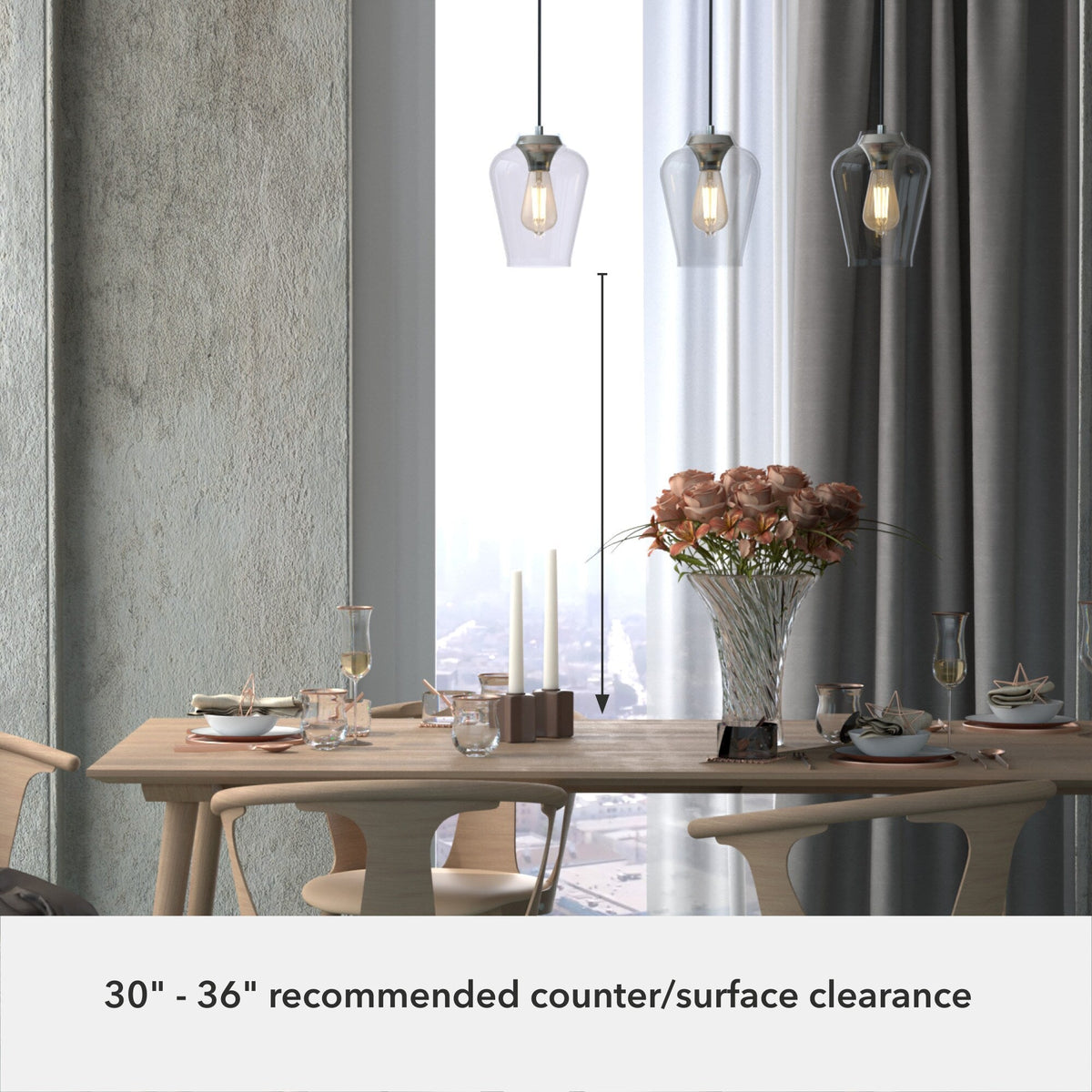 Hunter Vidria 3-Light Brushed Nickel Modern/Contemporary Clear Glass Linear LED Large Hanging