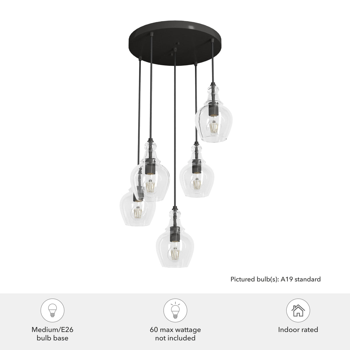 Hunter Maple Park 5-Light Noble Bronze Transitional Clear Glass LED Small Hanging
