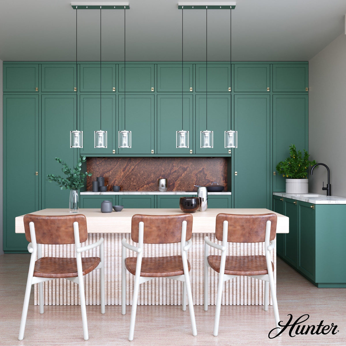 Hunter Astwood 3-Light Polished Nickel Modern/Contemporary Clear Glass Linear LED Large Hanging Chandelier