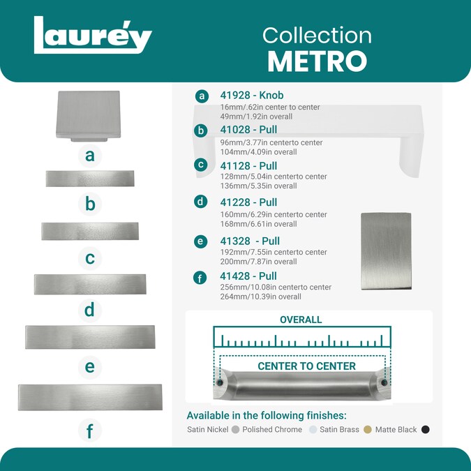 Laurey Metro (96mm) Center to Center Rectangular Handle Drawer Pull