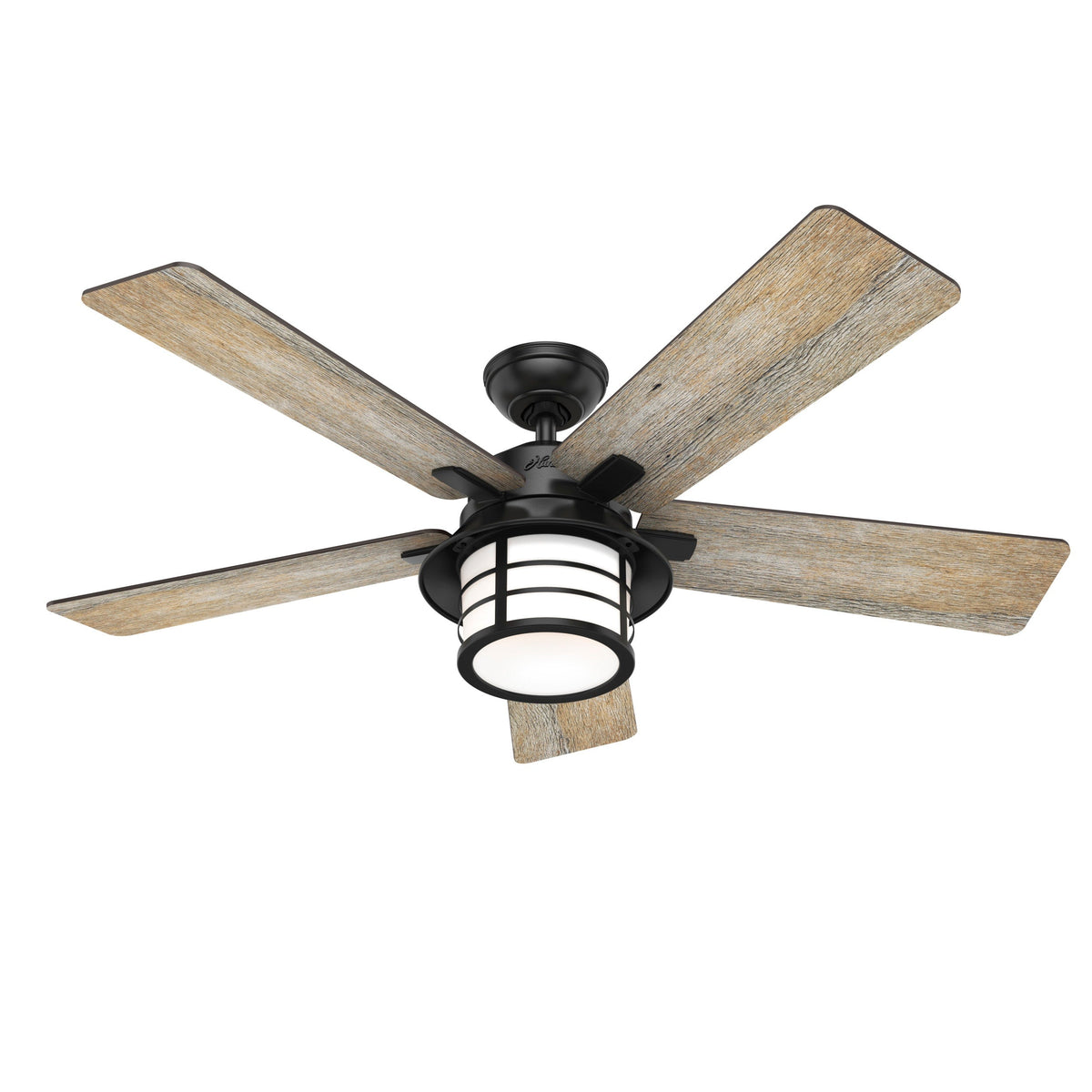 Hunter Lantern Bay LED 54-in Matte Black Indoor/Outdoor Ceiling Fan with Light Kit and Remote, 5-Blade