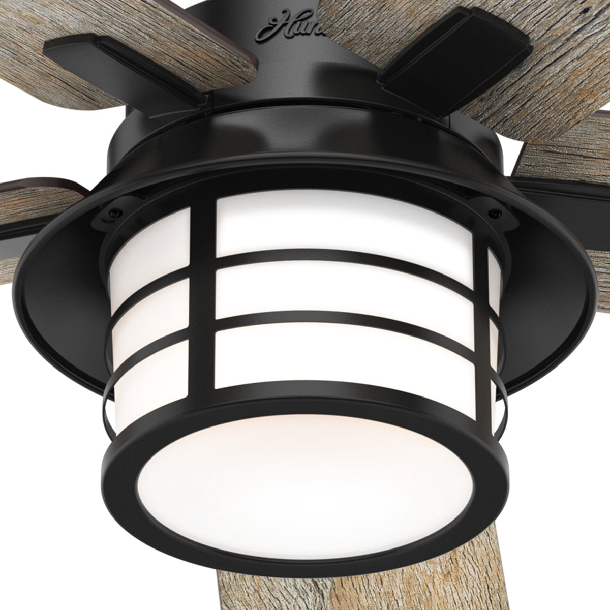 Hunter Lantern Bay LED 54-in Matte Black Indoor/Outdoor Ceiling Fan with Light Kit and Remote, 5-Blade