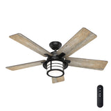 Hunter Lantern Bay LED 54-in Matte Black Indoor/Outdoor Ceiling Fan with Light Kit and Remote, 5-Blade