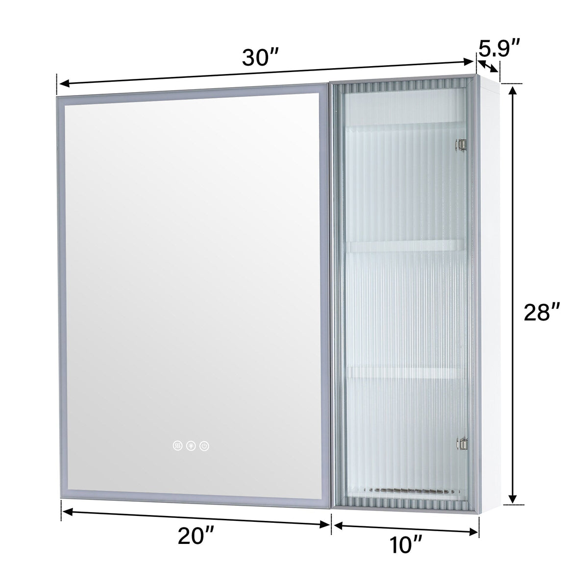 WELLFOR FLORA Solid Wood 30-in x 28-in Lighted LED Surface Mount White Mirrored Soft Close Medicine Cabinet