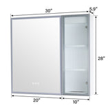WELLFOR FLORA Solid Wood 30-in x 28-in Lighted LED Surface Mount White Mirrored Soft Close Medicine Cabinet