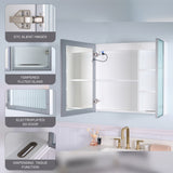 WELLFOR FLORA Solid Wood 30-in x 28-in Lighted LED Surface Mount White Mirrored Soft Close Medicine Cabinet
