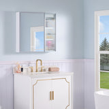 WELLFOR FLORA Solid Wood 30-in x 28-in Lighted LED Surface Mount White Mirrored Soft Close Medicine Cabinet