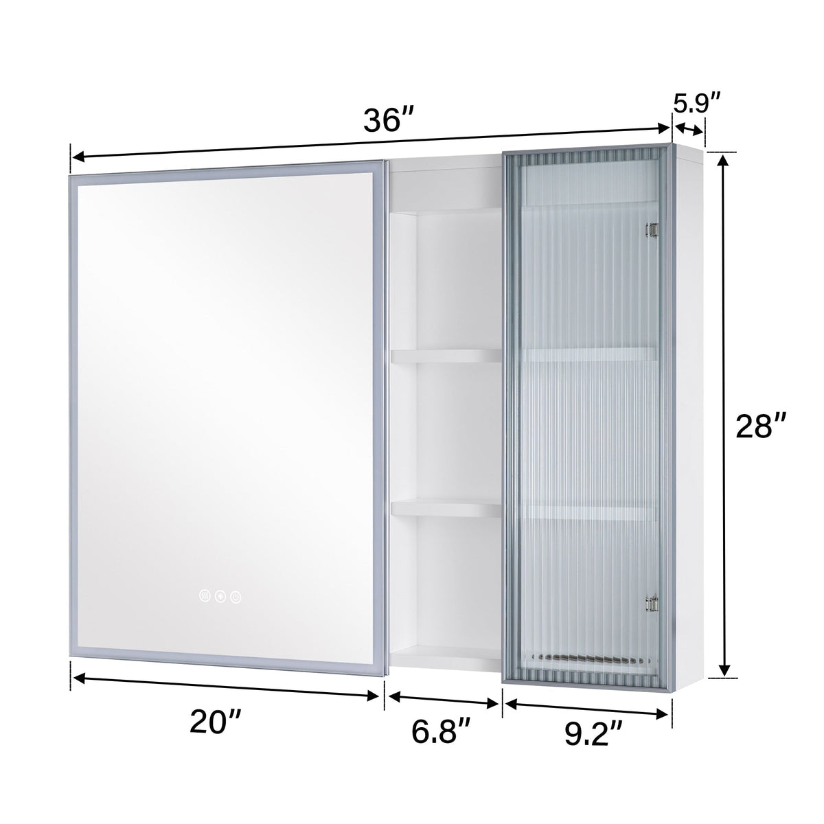 WELLFOR FLORA Solid Wood 36-in x 28-in Lighted LED Surface Mount White Mirrored Soft Close Medicine Cabinet