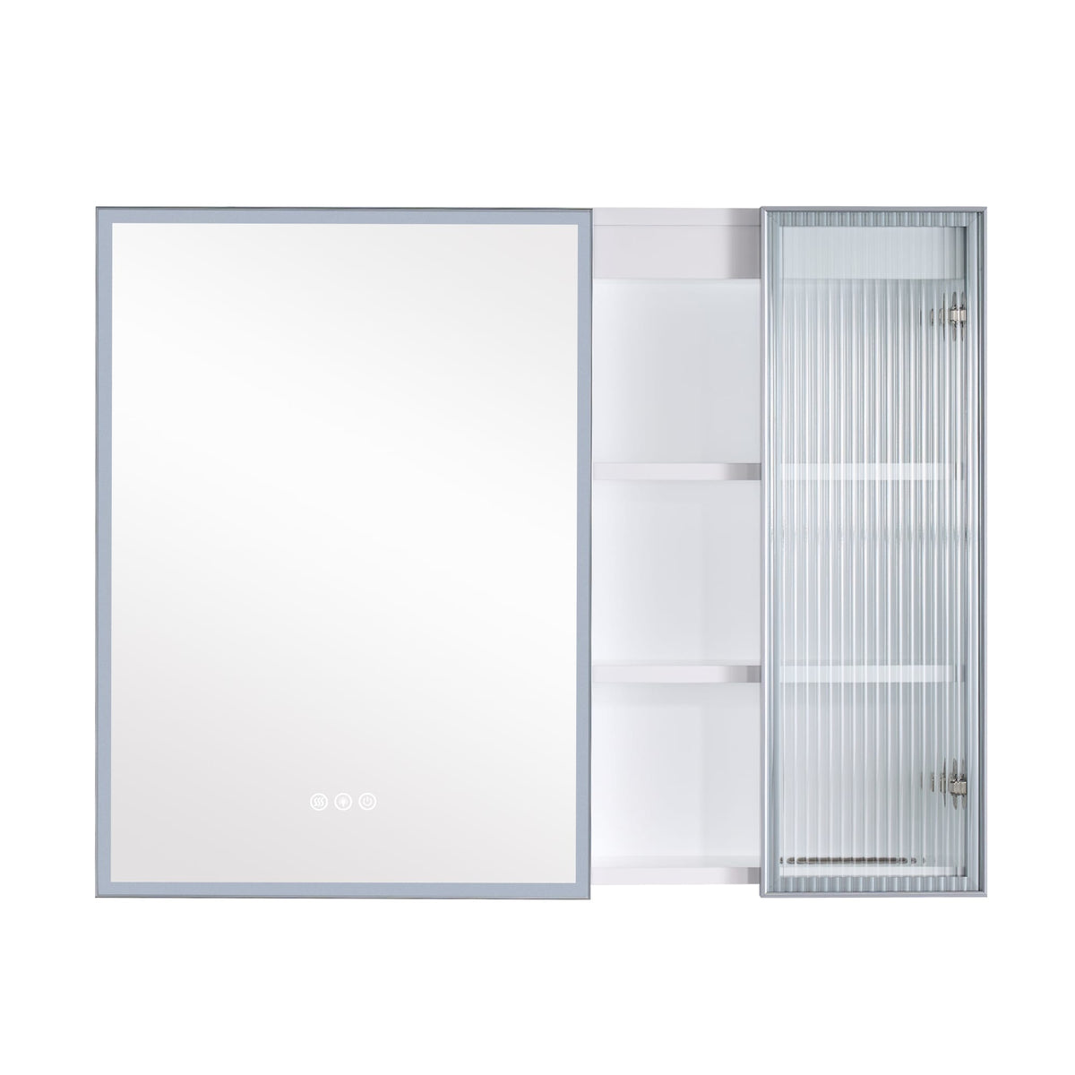 WELLFOR FLORA Solid Wood 36-in x 28-in Lighted LED Surface Mount White Mirrored Soft Close Medicine Cabinet