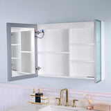 WELLFOR FLORA Solid Wood 36-in x 28-in Lighted LED Surface Mount White Mirrored Soft Close Medicine Cabinet