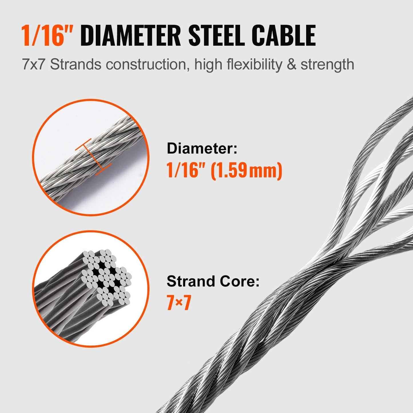 VEVOR 328-ft Silver Stainless Steel Cable Hardware Kit