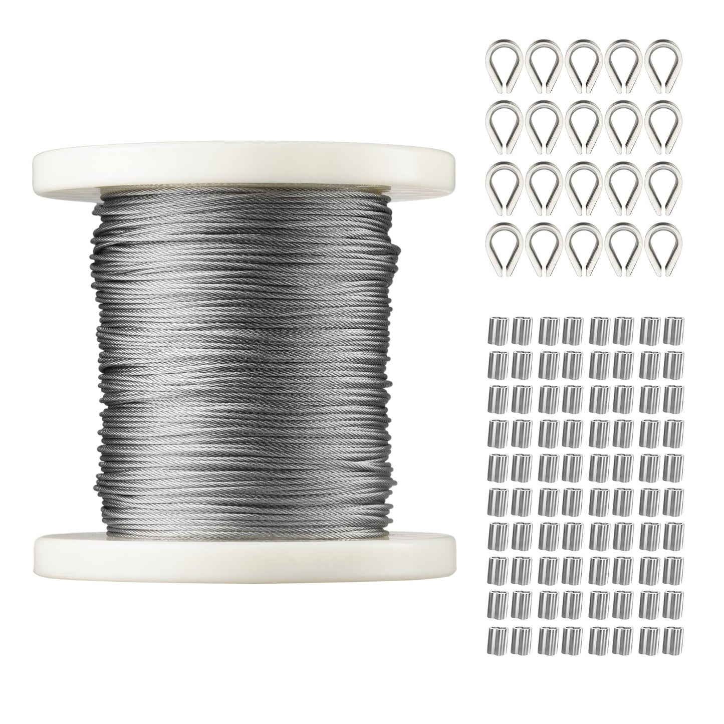 VEVOR 328-ft Silver Stainless Steel Cable Hardware Kit