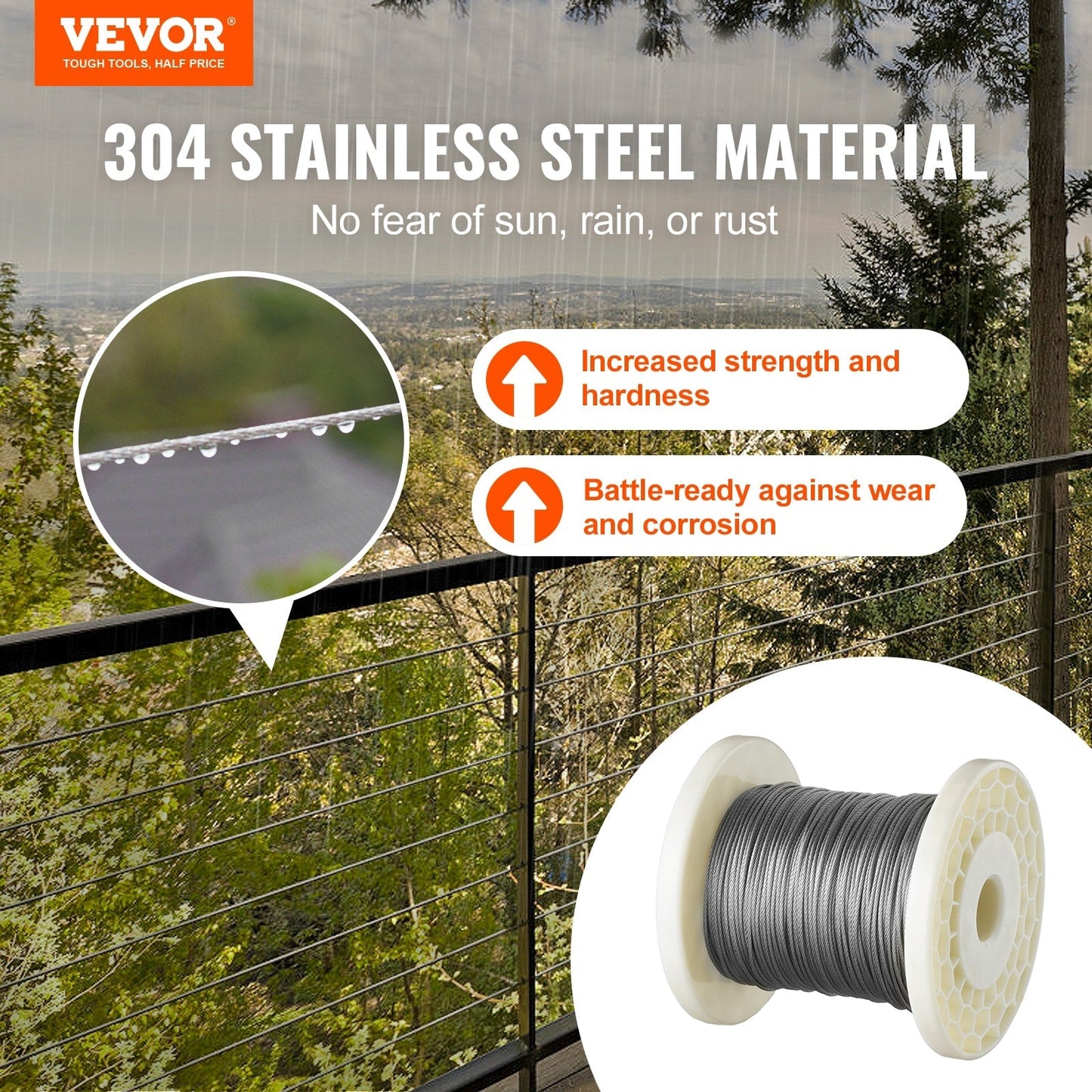 VEVOR 328-ft Silver Stainless Steel Cable Hardware Kit