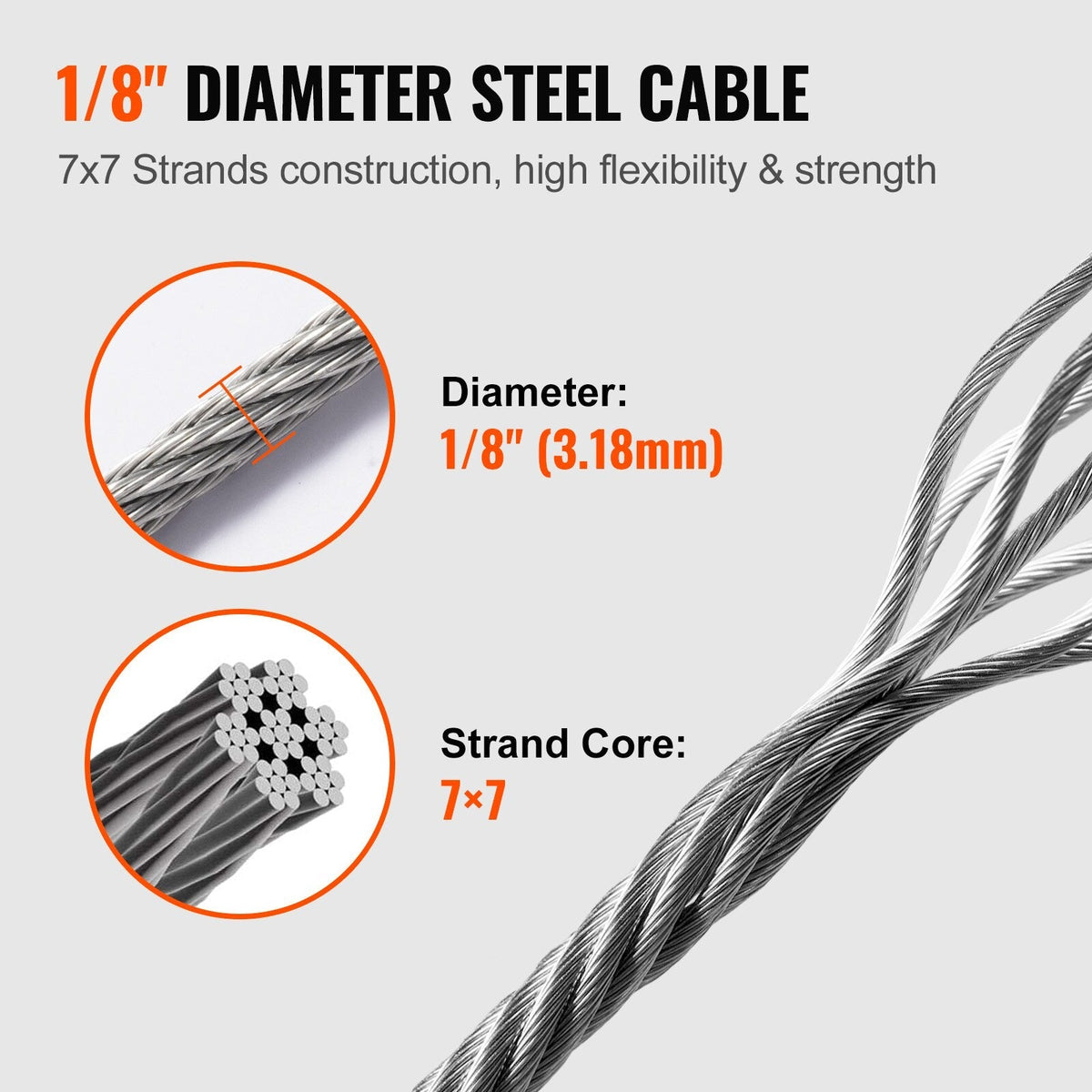 VEVOR 300-ft Silver Stainless Steel Cable Hardware Kit