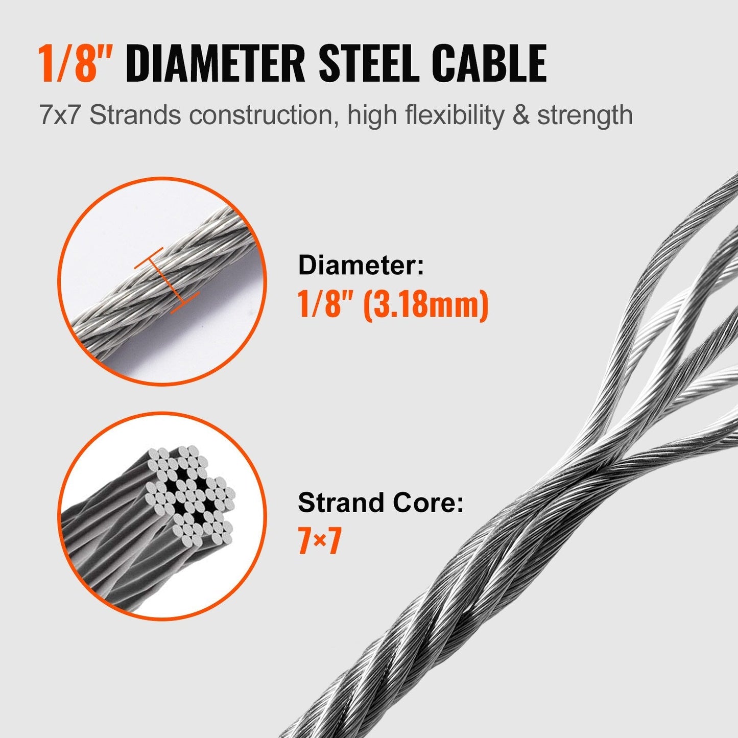 VEVOR 300-ft Silver Stainless Steel Cable Hardware Kit