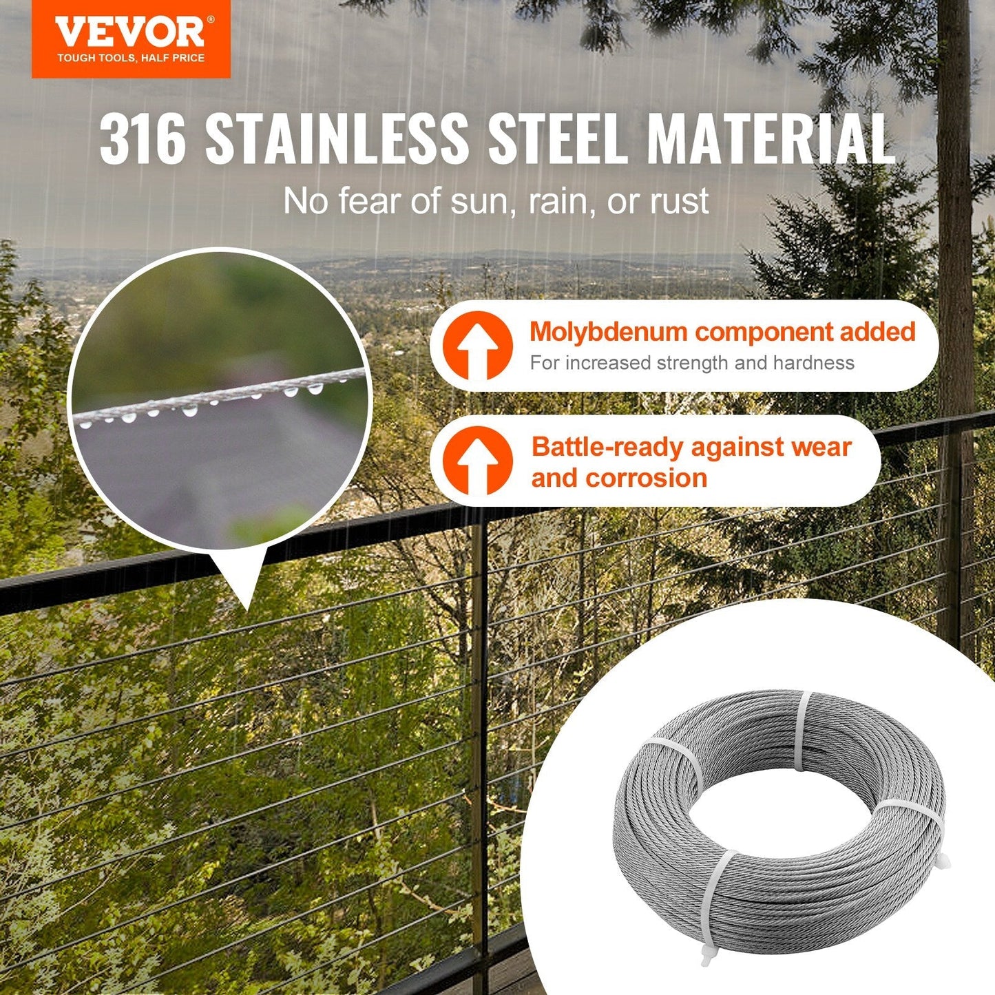 VEVOR 300-ft Silver Stainless Steel Cable Hardware Kit