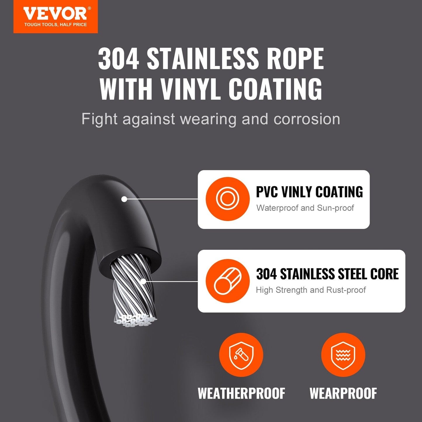 VEVOR 164-ft Silver Stainless Steel Cable Hardware Kit