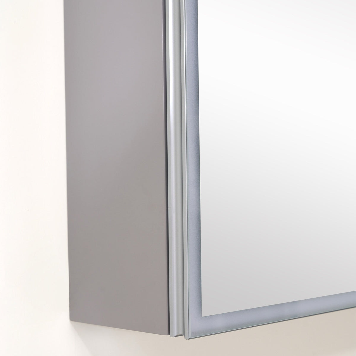 WELLFOR FLORA Solid Wood 30-in x 28-in Lighted LED Surface Mount Gray Mirrored Soft Close Medicine Cabinet