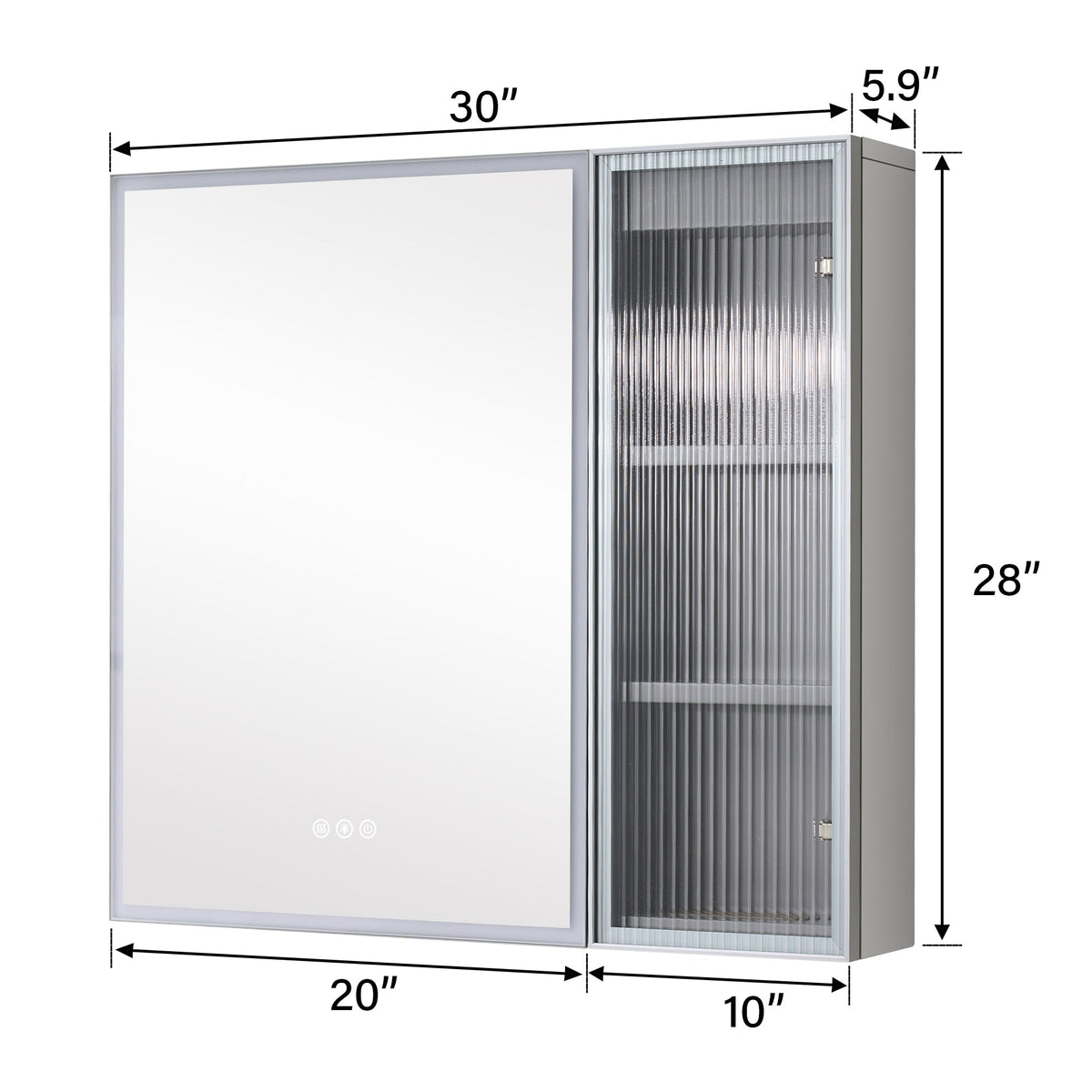 WELLFOR FLORA Solid Wood 30-in x 28-in Lighted LED Surface Mount Gray Mirrored Soft Close Medicine Cabinet