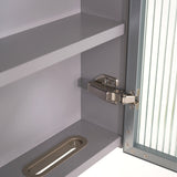 WELLFOR FLORA Solid Wood 36-in x 28-in Lighted LED Surface Mount Gray Mirrored Soft Close Medicine Cabinet