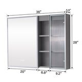 WELLFOR FLORA Solid Wood 36-in x 28-in Lighted LED Surface Mount Gray Mirrored Soft Close Medicine Cabinet