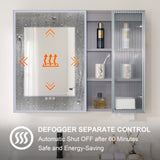 WELLFOR FLORA Solid Wood 36-in x 28-in Lighted LED Surface Mount Gray Mirrored Soft Close Medicine Cabinet