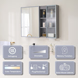 WELLFOR FLORA Solid Wood 36-in x 28-in Lighted LED Surface Mount Gray Mirrored Soft Close Medicine Cabinet