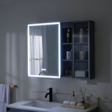 WELLFOR FLORA Solid Wood 36-in x 28-in Lighted LED Surface Mount Gray Mirrored Soft Close Medicine Cabinet
