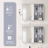 WELLFOR FLORA Solid Wood 36-in x 28-in Lighted LED Surface Mount Gray Mirrored Soft Close Medicine Cabinet