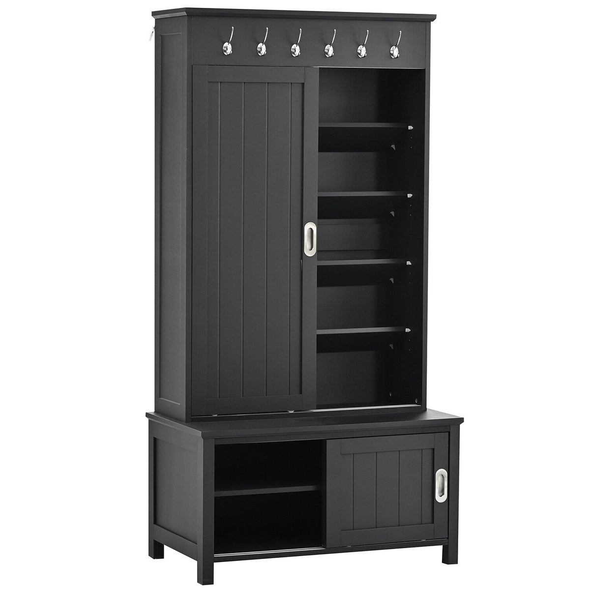 SINOFURN Craftsman 35.4-in Black Wood Hall Tree