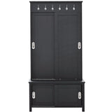 SINOFURN Craftsman 35.4-in Black Wood Hall Tree