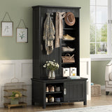 SINOFURN Craftsman 35.4-in Black Wood Hall Tree