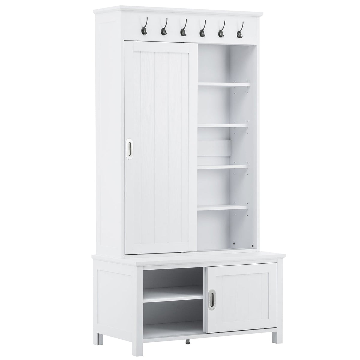 SINOFURN Craftsman 35.4-in White Wood Hall Tree