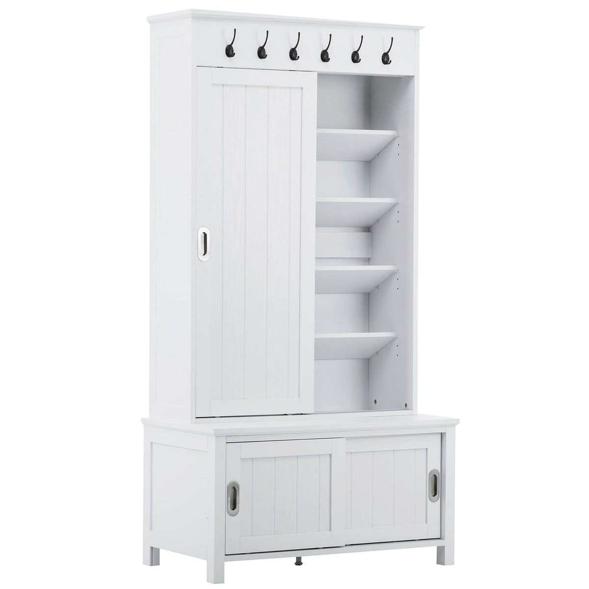 SINOFURN Craftsman 35.4-in White Wood Hall Tree