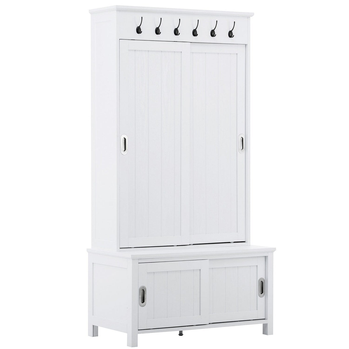 SINOFURN Craftsman 35.4-in White Wood Hall Tree