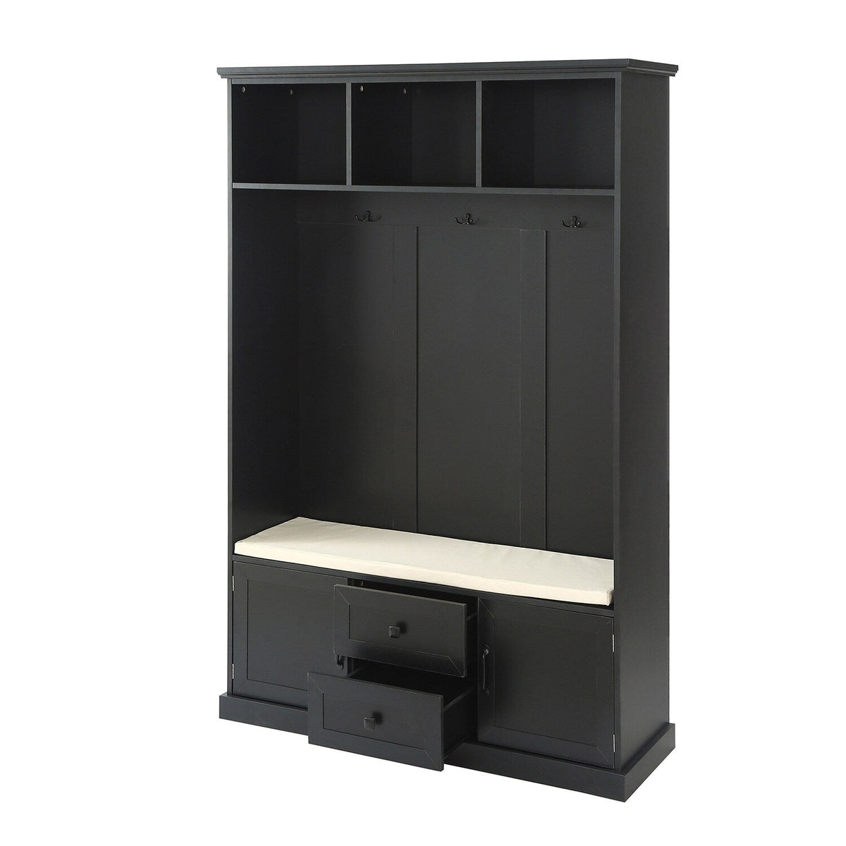 SINOFURN Coastal 47.2-in Black Wood Hall Tree