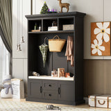 SINOFURN Coastal 47.2-in Black Wood Hall Tree