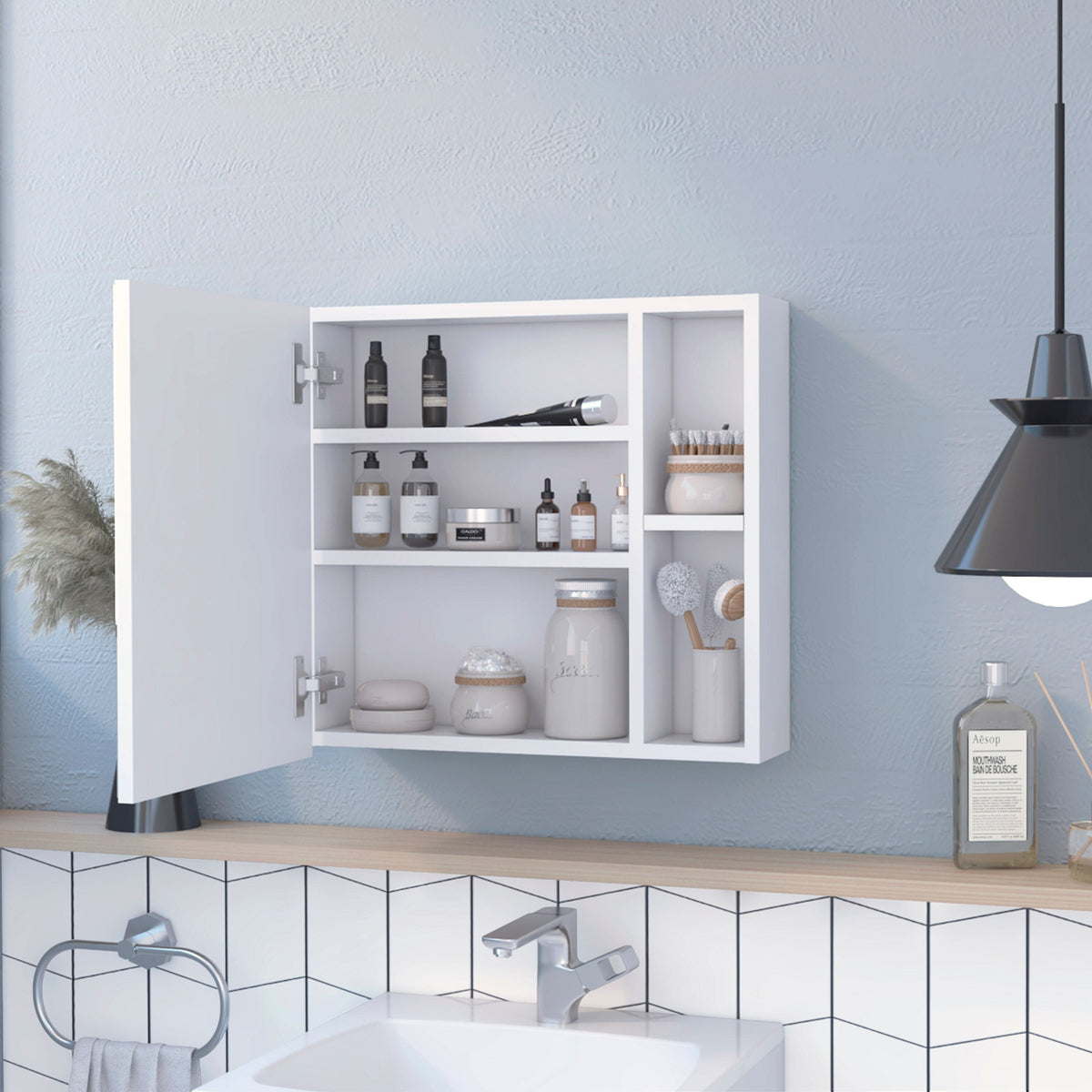 Forclover TU 20-in x 19-in Surface Mount White Mirrored Medicine Cabinet