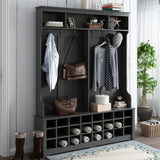 SINOFURN Hall Tree Entryway Bench with Shelves Cabinet