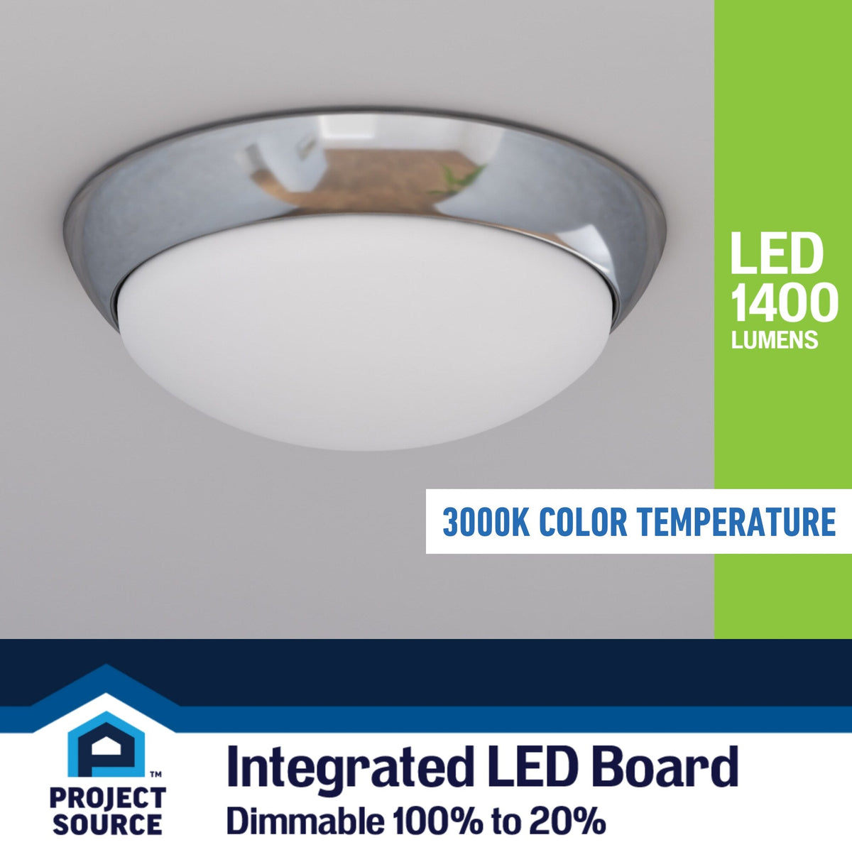Project Source 13-in Brushed Nickel Traditional Flush Mount Light, Integrated LED, 3000K, Dimmable