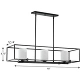 Progress Lighting Chadwick 3-Light Black Traditional Etched Glass Linear Large Hanging Kitchen Island Light