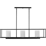 Progress Lighting Chadwick 3-Light Black Traditional Etched Glass Linear Large Hanging Kitchen Island Light