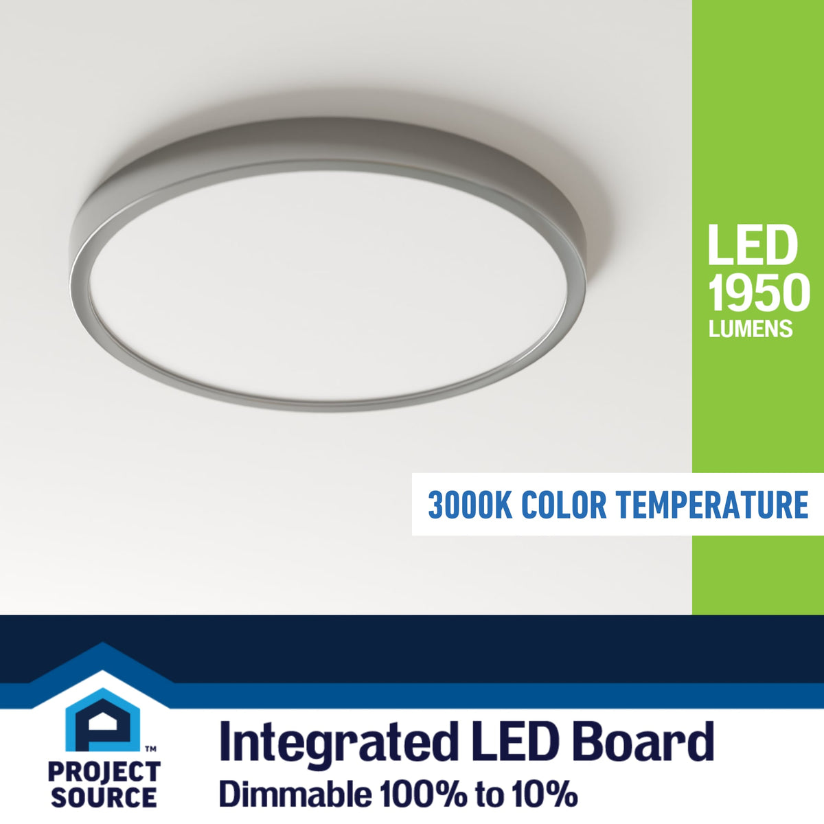 Project Source 2-Pack 14-in Brushed Nickel Transitional Integrated LED Flush Mount Light, 3000K, 1950 Lumens, Dimmable