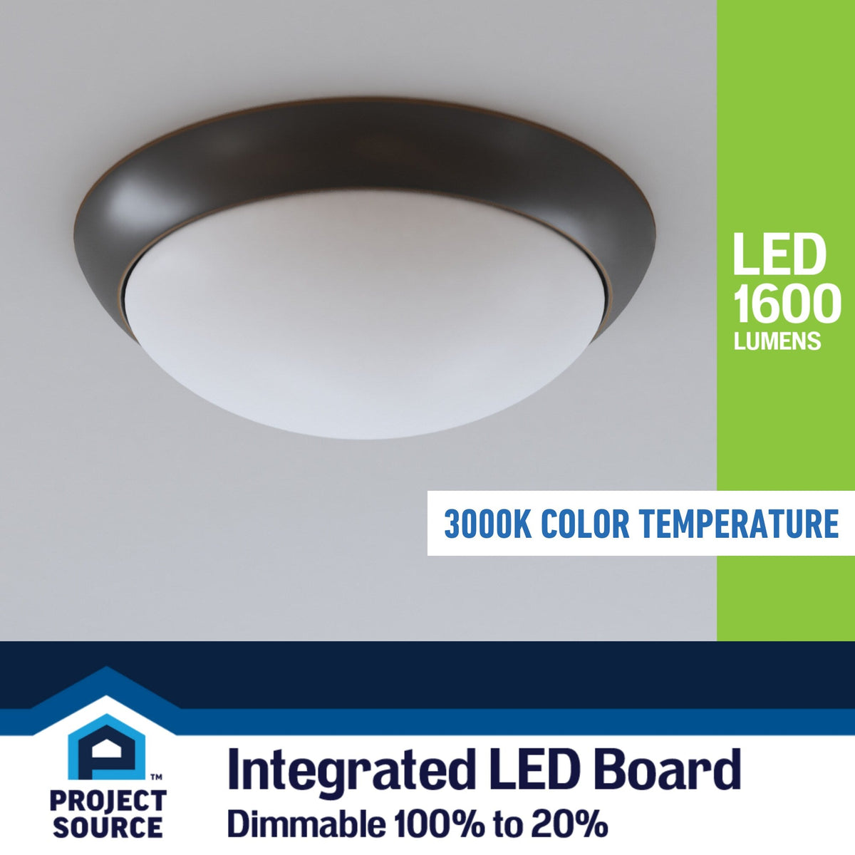 Project Source 2-Pack 13-in Bronze Integrated LED Flush Mount Ceiling Light, 1600 Lumens, 3000K, Dimmable