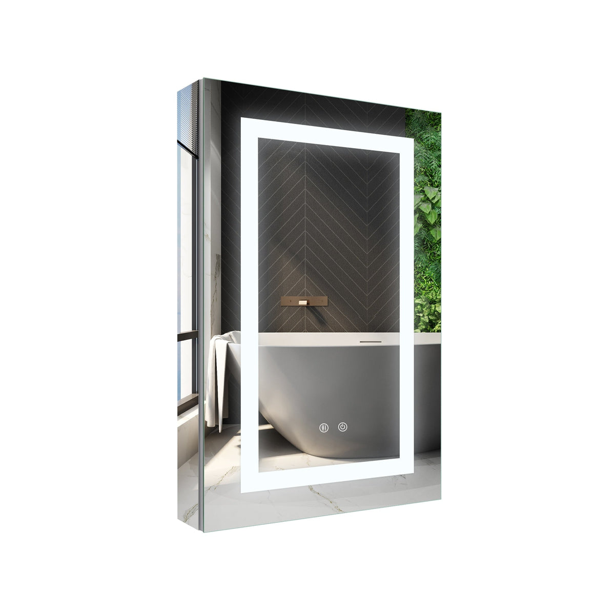 Forclover 20-in x 30-in Lighted LED Fog Free Surface/Recessed Mount Silver Soft Close Medicine Cabinet with Outlet