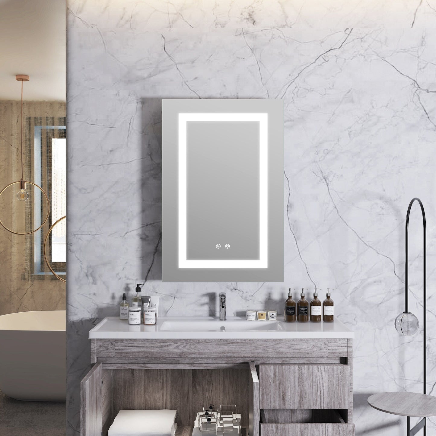 Forclover 20-in x 30-in Lighted LED Fog Free Surface/Recessed Mount Silver Soft Close Medicine Cabinet with Outlet