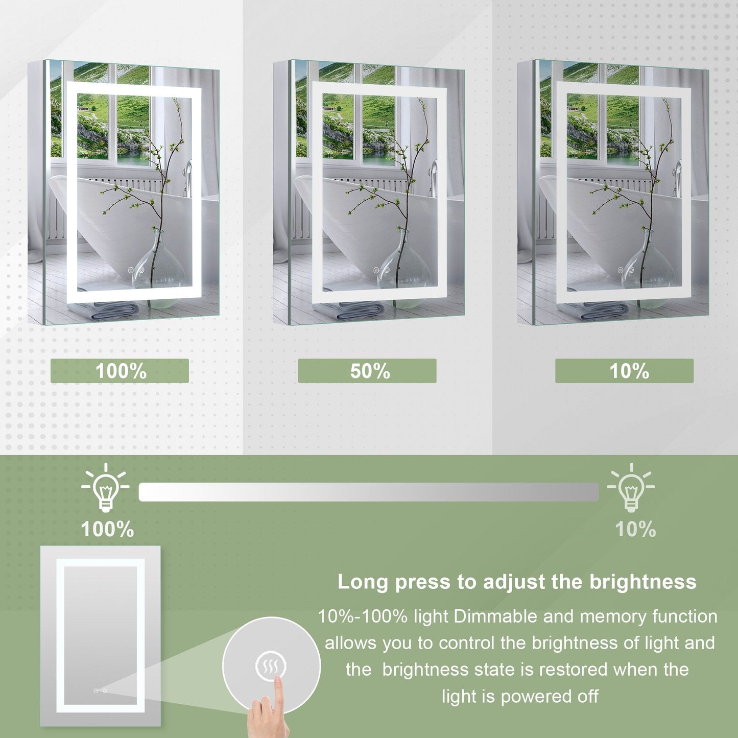 Forclover 24-in x 30-in Lighted LED Fog Free Surface/Recessed Mount Silver Mirrored Soft Close Medicine Cabinet with Outlet