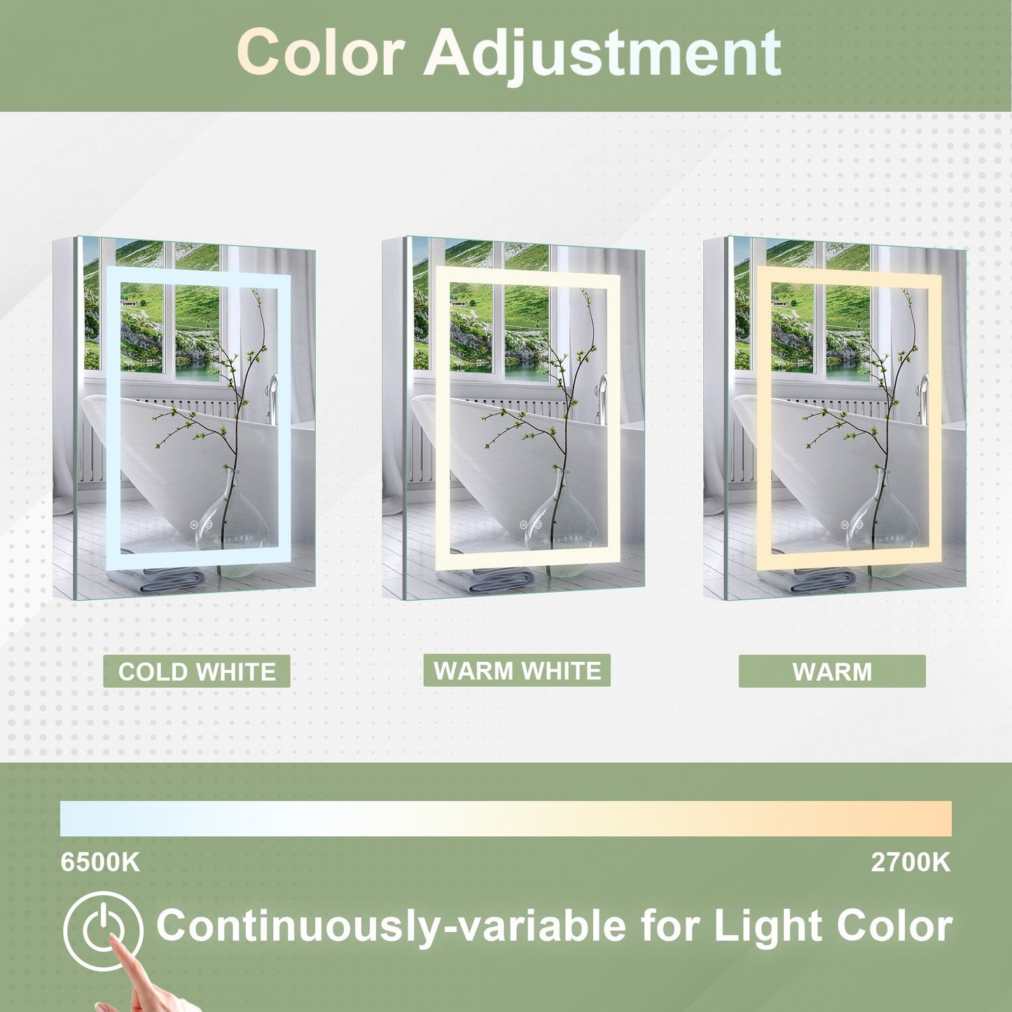 Forclover 24-in x 30-in Lighted LED Fog Free Surface/Recessed Mount Silver Mirrored Soft Close Medicine Cabinet with Outlet