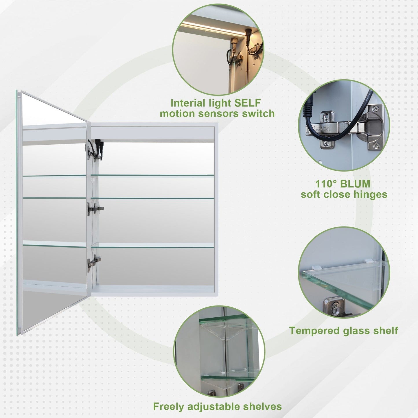 Forclover 24-in x 30-in Lighted LED Fog Free Surface/Recessed Mount Silver Mirrored Soft Close Medicine Cabinet with Outlet