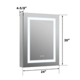 Forclover 24-in x 30-in Lighted LED Fog Free Surface/Recessed Mount Silver Mirrored Soft Close Medicine Cabinet with Outlet